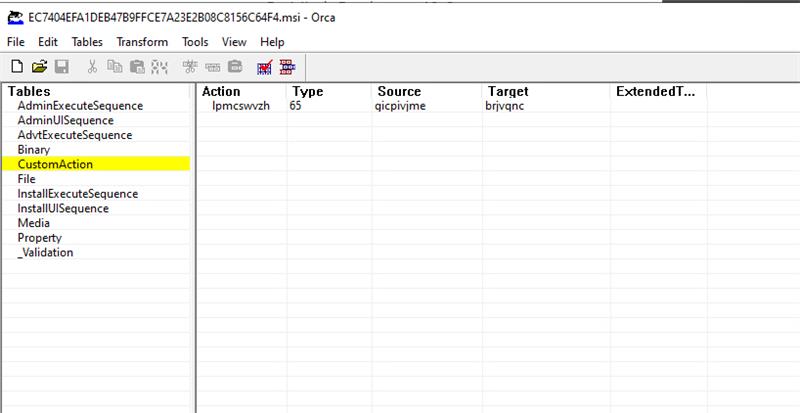 CustomAction information in the sample