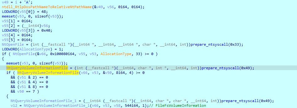 NtQueryVolumeInformationFile with FileFsVolumeInformation